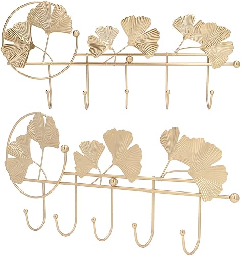 Miniatura 9 de Perchero de pared con forma de hoja de ginkgo dorado, ganchos de pared para llaves, sombrero, toalla, bolso, batas, chaqueta, ropa
