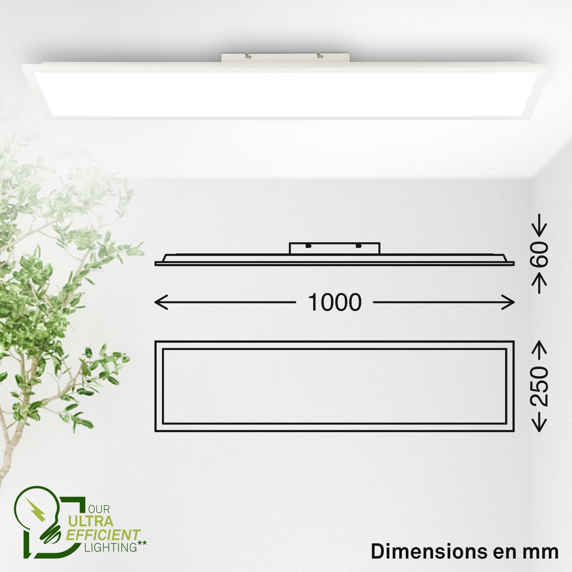 BRILONER - Panneau LED, classe énergétique A, 12,6W à 2860lm, télécommande, dimmable, CCT blanc chaud à froid, dalle led, panneau plafond, plafonnier, lustre salon, 100x25x6 cm, blanc