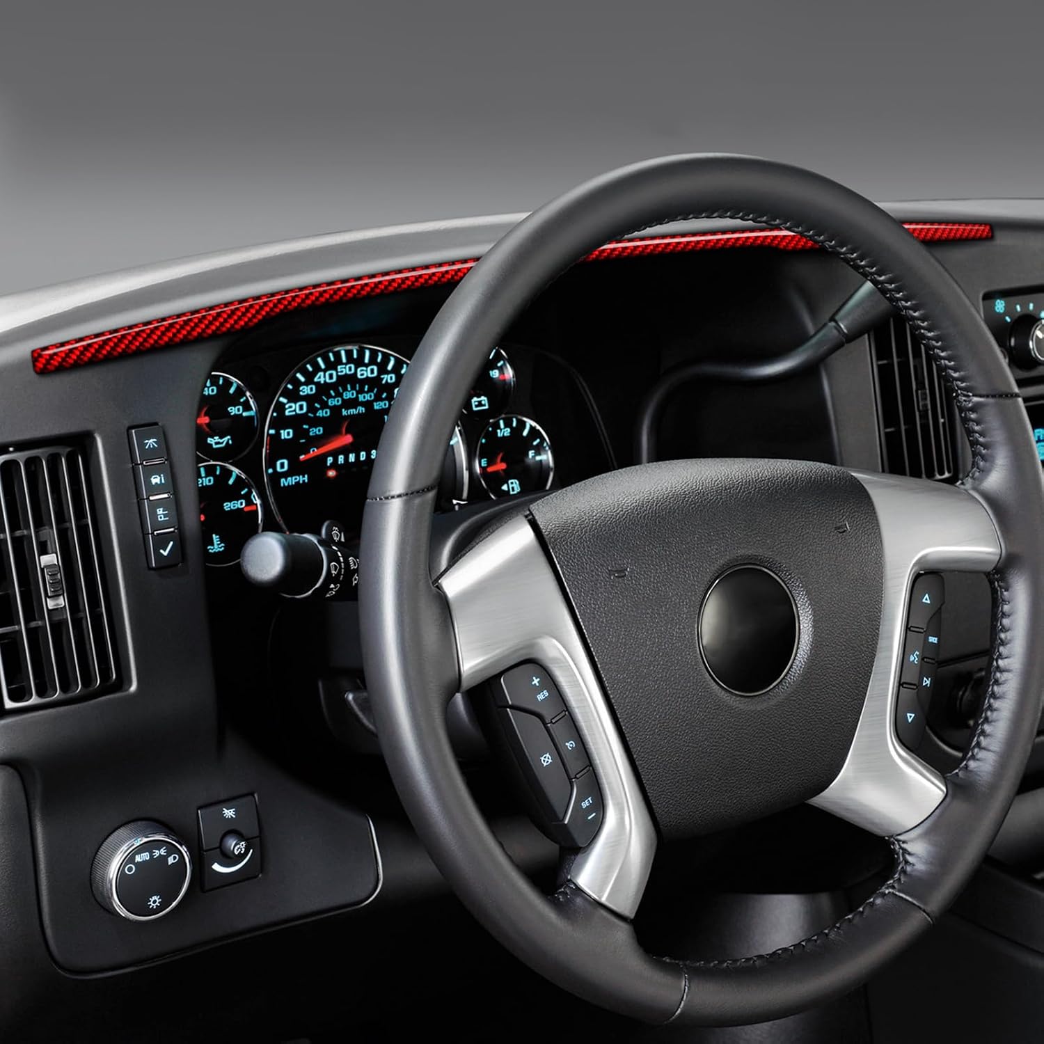 Youtaiche Car Sticker Dashboard Panel Stripe Carbon Fiber Decal Interior Trim Cover for Chevrolet Express/GMC Savana Van 2008 - Present 1500 2500 3500 Accessories Red