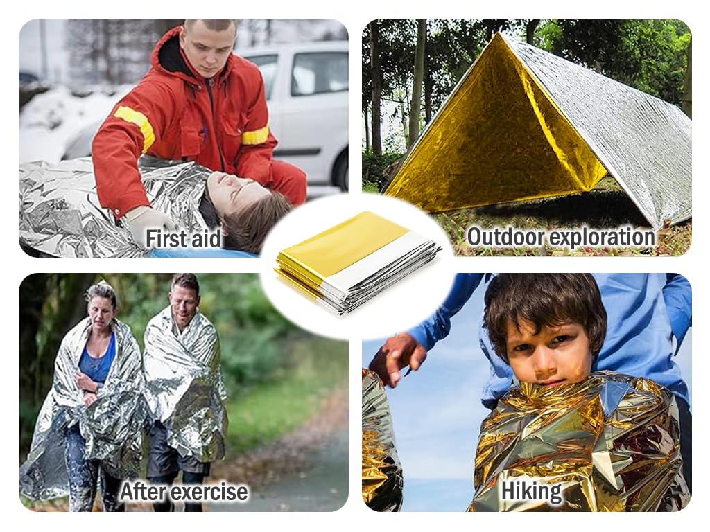 20 pcs Mantas de Supervivencia de Emergencia,140 * 210cm Manta Termica Emergencia Oro Plata,Mantas Térmicas de Emergencia,Mantas de Emergencia,Manta De Rescate para Senderismo,Exteriores