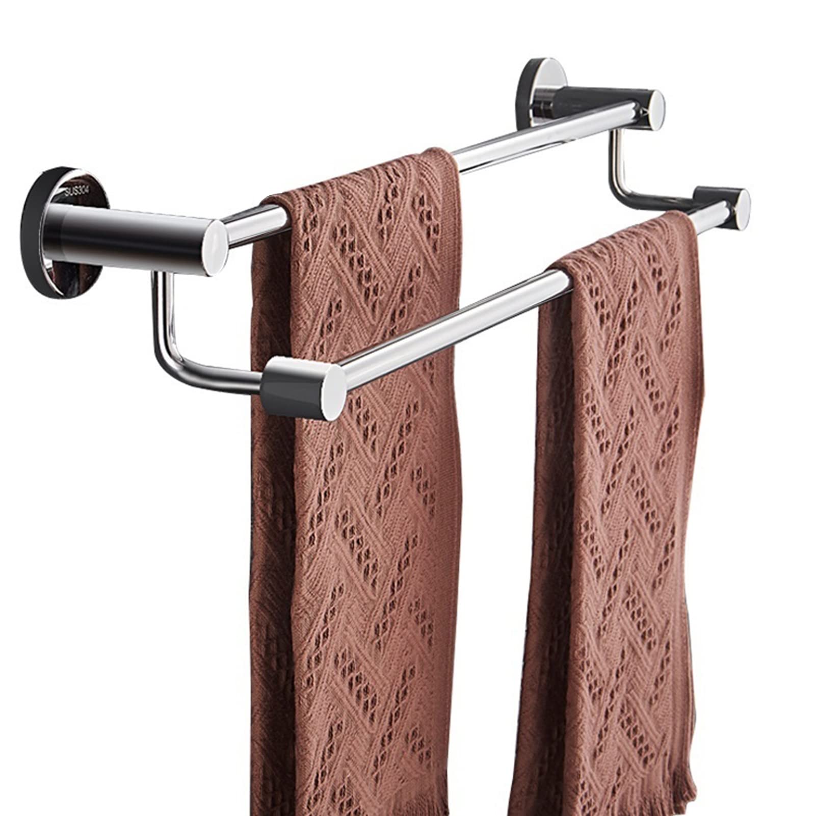Barra Doble para Toallas Redonda de Acero Inoxidable, para Montaje en Pared, Ajustable de 30 cm a 120 cm. Soporte para Toallas de baño de fácil instalación con Tornillos.