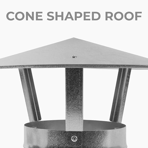 Round Galvanized Steel 4 Inch Chimney Cap - Roof Chimney Cap - 4 Inch Vent Cap, Stove Pipe Cap - Air Exhaust Duct Flue Pipe Topper - Pellet, Wood Stove Pipe Cap, Fireplace Chimney Top