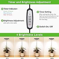 Vista 4 de LORDEM Grow Light, LED Plant Light for Indoor Plants Growing, Full Spectrum Desk Growth Lamp with Automatic Timer for 4H/8H/12H, 4 Dimmable Levels