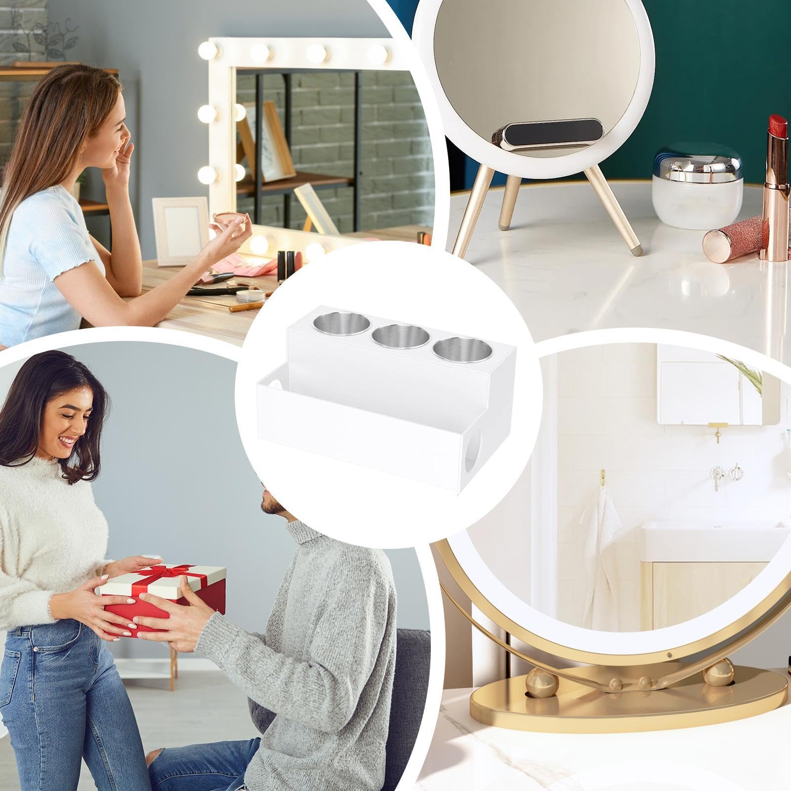 Haarpflege Organizer – Haarpflege-Organizer – Haartrockner-Aufbewahrung, Haartrockner-Halter, Organizer und Caddie aus Acryl, Gold | Haarstyling-Zubehörhalter für Badezimmer, Waschtisch, Lockenstab, Glätteisen, Haartrockner Aufbewahrungs-Organizer