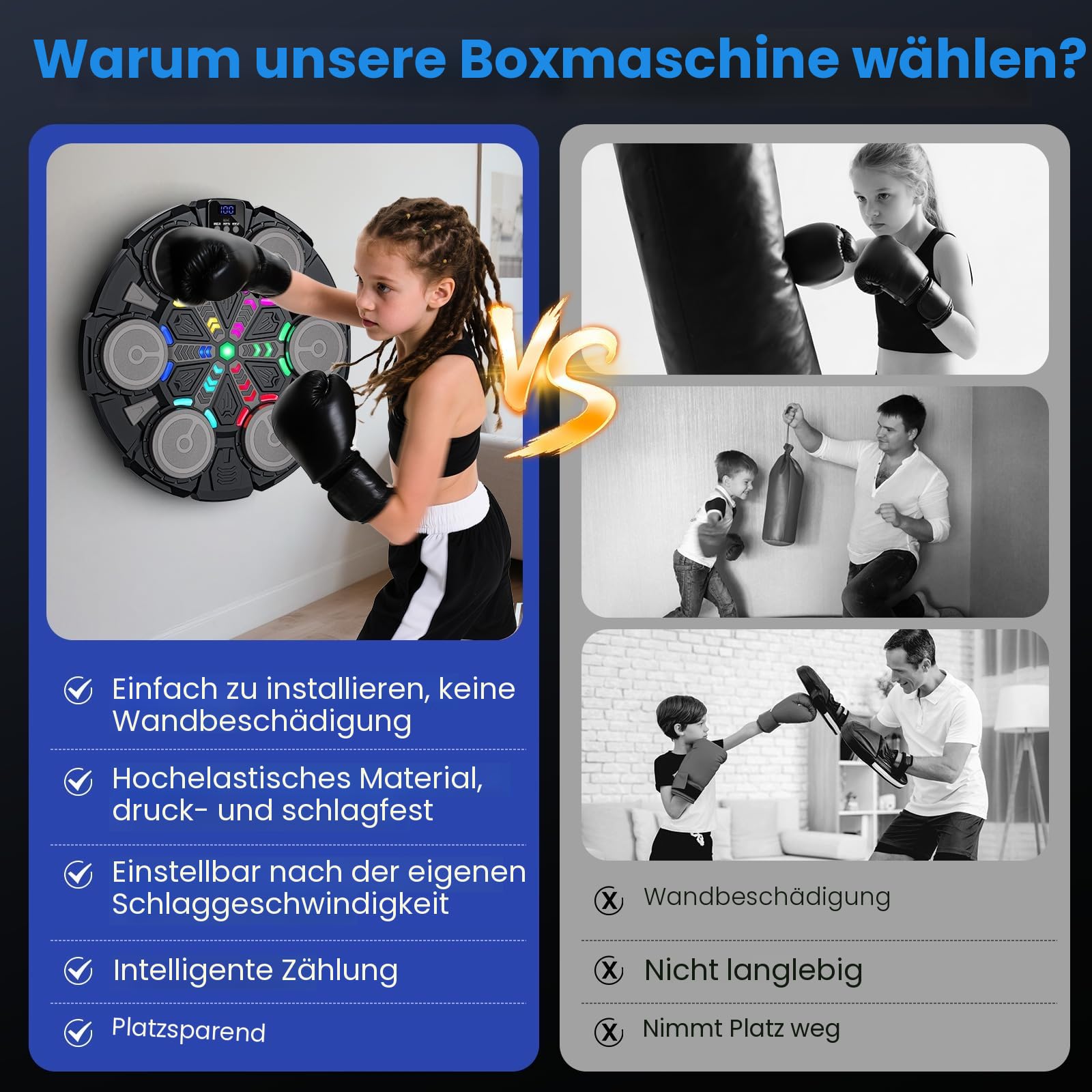 IERAKOR Music Boxing Machine, 2025 Neu Boxmaschine mit Musik mit Boxhandschuhen, LED-Farblichter, Bluetooth, 5 Einstellbare Geschwindigkeiten, Mehrere Modi und Automatische Zählung, für Kinder