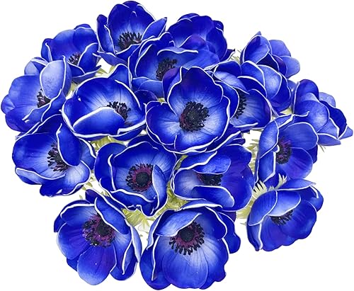 Miniatura 2 de Ramo de flores de anémona artificial de tacto real, 5 uds, decoración para el hogar (azul)