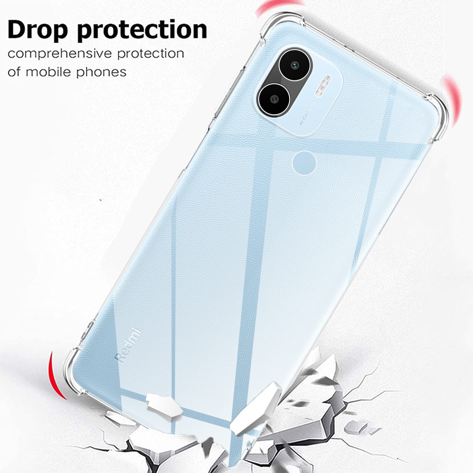 Cover Trasparente + 3 Pezzi Vetro Temperato Per Xiaomi Redmi A1 Plus/A2 Plus – Custodia Silicone Anti-ingiallimento - 5