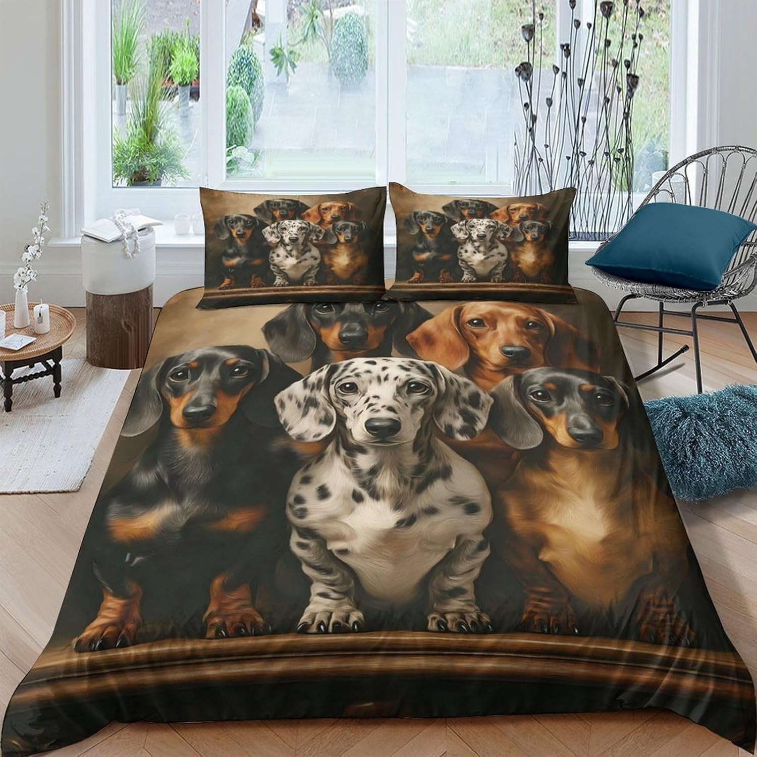 Housse de Couette 140x200 Teckel avec 2 Taies d'Oreiller en Microfibre