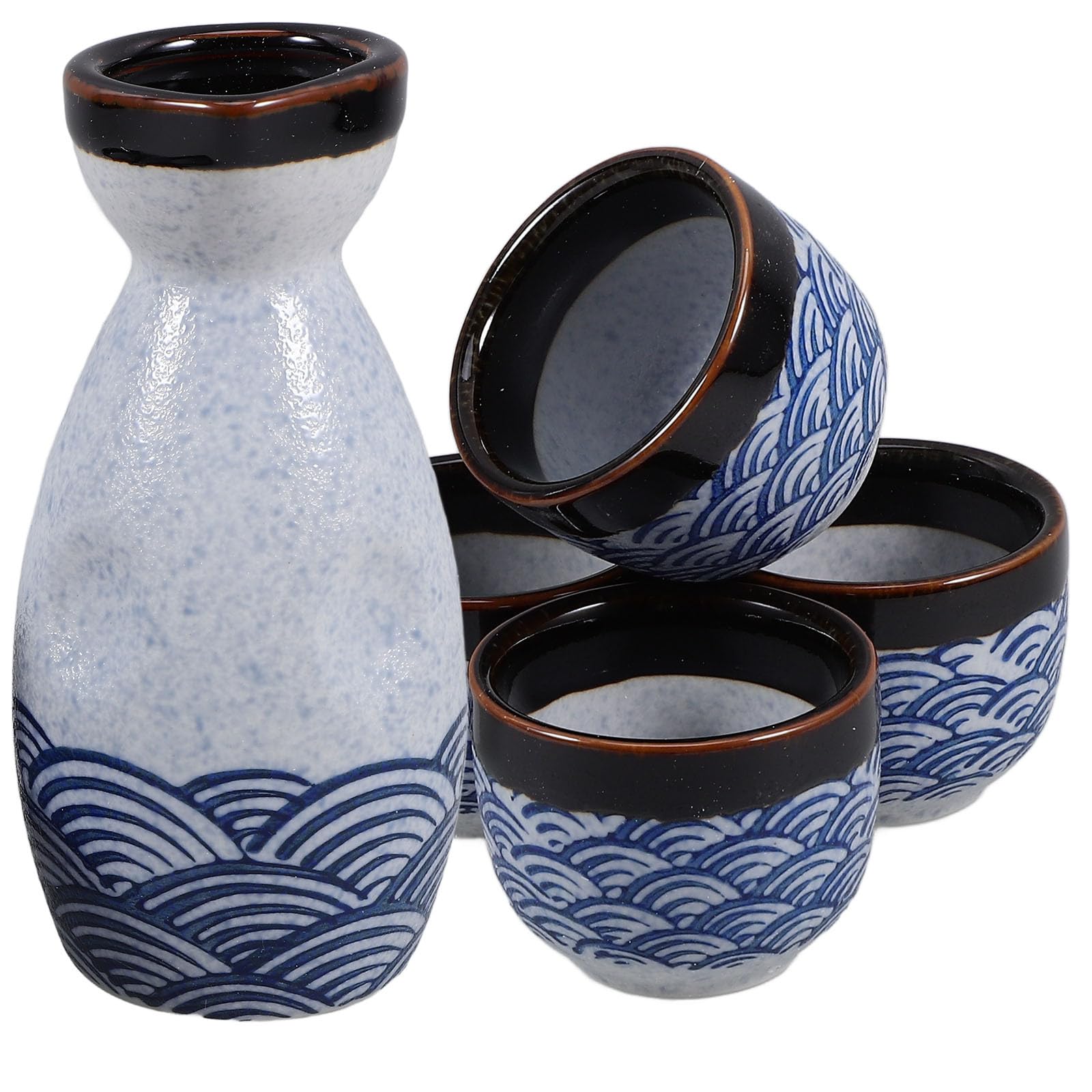 MAGICLULU Ensemble de Tasses à Saké de Style Japonerie 4 Pièces 20 ML et Pot 180 ML Finition Soignée pour Usage Familial et Décoration Intérieure