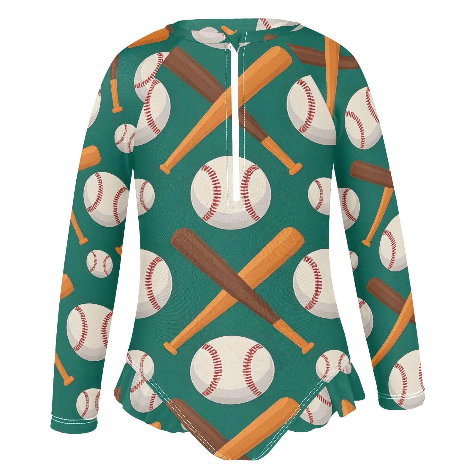 ALAZA Girls Bathing Suit Long Sleeve Rash Guard for Girls Baseball Bat UPF 50+ 7-8T