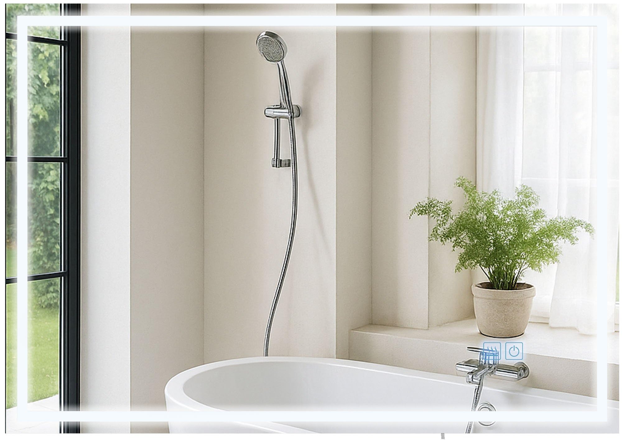 CLP Specchio da bagno Jaffrey, altoparlante Bluetooth, antiappannamento, specchio da parete con illuminazione a LED, dimmerabile, Dimensione:70x100 cm