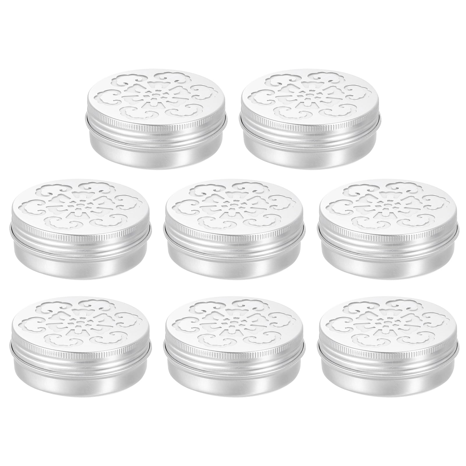 HARFINGTON 8 Pcs Aluminium Tins with Hollow Lids 2oz/60ml Round Empty Metal Tins Refillable Spice Containers Plastic Jars Sample for Air Freshener Candles Travel Storage