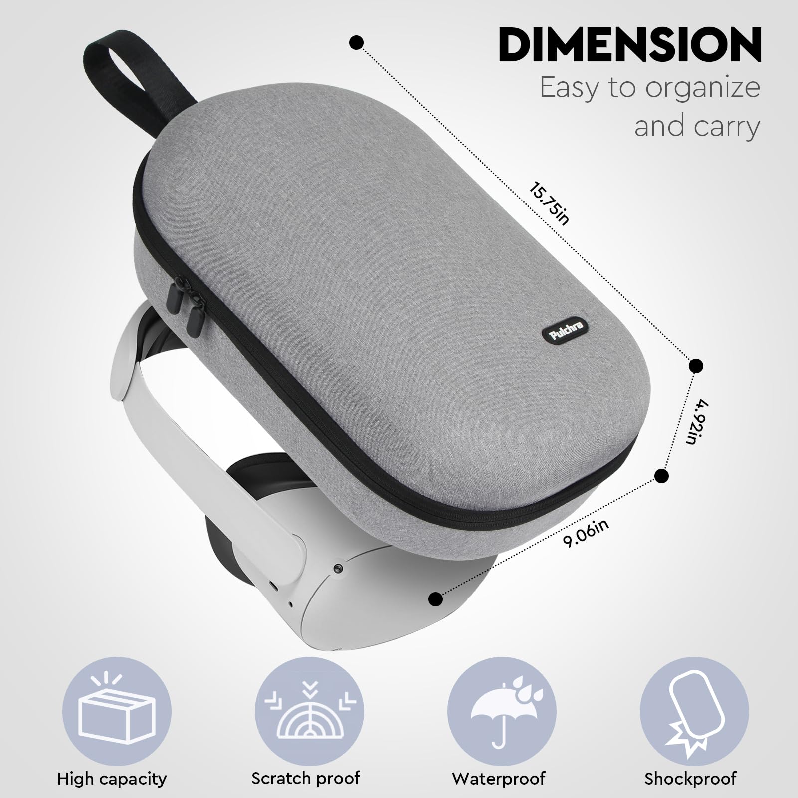 Pulchra VR Custodia da Viaggio Rigida Compatibile con Meta Quest 3/2, Oculus Quest 3/2, PICO4/4Pro, Grigio