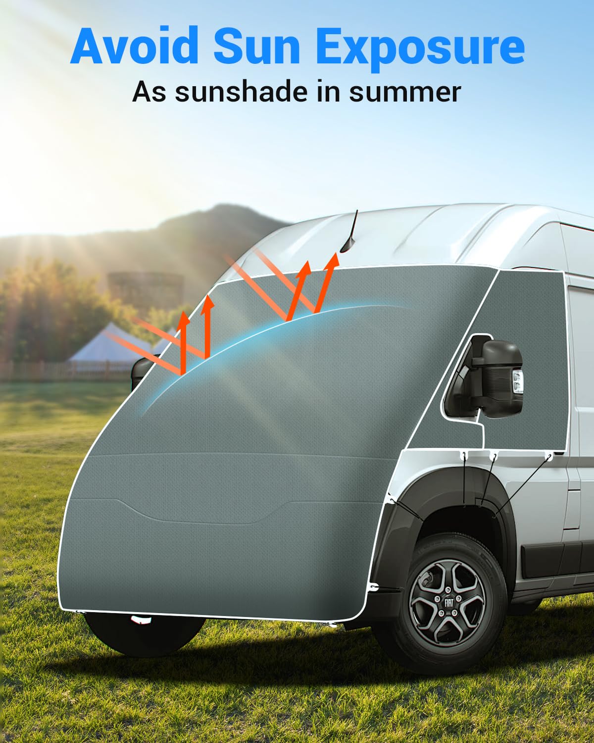 MEDZUK [Nuovo aggiornamento] Compatibile con FIAT Ducato 2014-2023 2024 Parasole per parabrezza auto, parabrezza parasole anti UV accessori interni auto