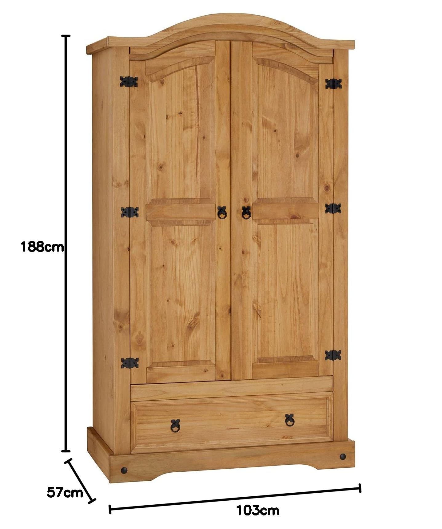 Kleiderschrank Salsa Garderobenschrank Mexiko Möbel Kiefer massiv, gebeizt/gewachst, 2 Türen und 1 Schublade