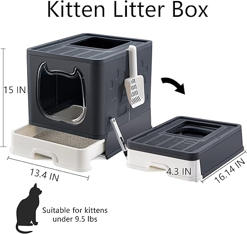 Miniatura 2 de Caja de arena para gatos con tapa, plegable y cerrada, orinal con tapa, entrada frontal y salida superior, cajas de arena para gatos, tipo cajón,