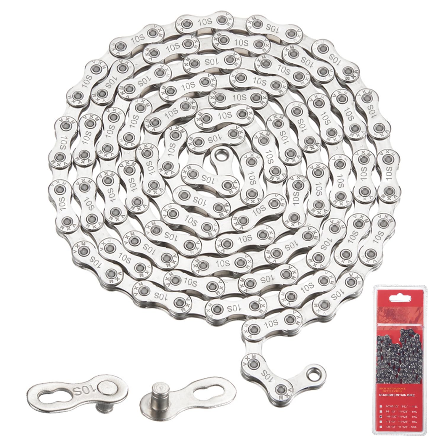 10-Speed Bicycle Chain, 116 Links Compatible with 10-Speed Drivetrains, for MTB and Road Bikes — image 1