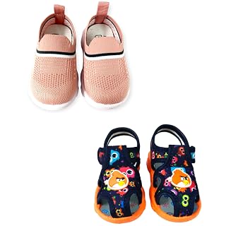 Coolz Kids Chu-Chu Sound Musical Sandals and Shoes Combo (2 Pairs) for Baby Boys and Girls (Peach and Navy Blue, UK Footwear Size System, Toddler, Age, Medium, 18 Months)