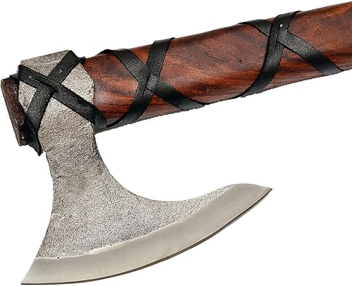 Miniatura 4 de NIFDO Hacha vikingo de Ragnar Lothbrok - Hacha hecha a mano al aire libre - Herramienta de caza de camping - Funda de cuero - Mango antideslizante