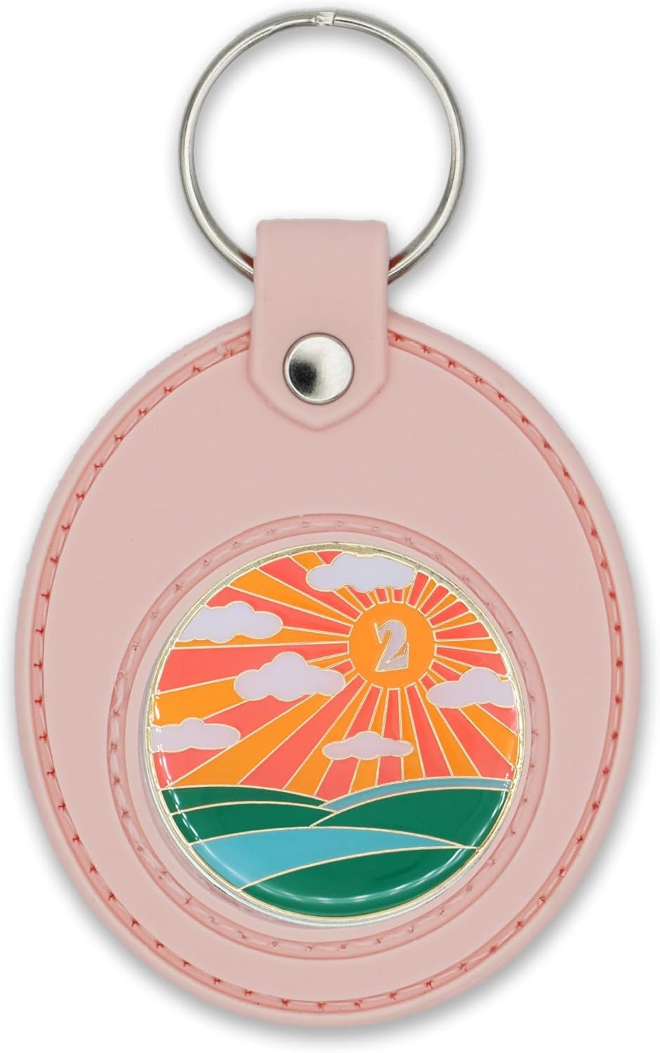 The Token Shop Glowing Sunlight of The Spirit 2 Year Sobriety Chip with Pink AA Coin Holder Keychain Set