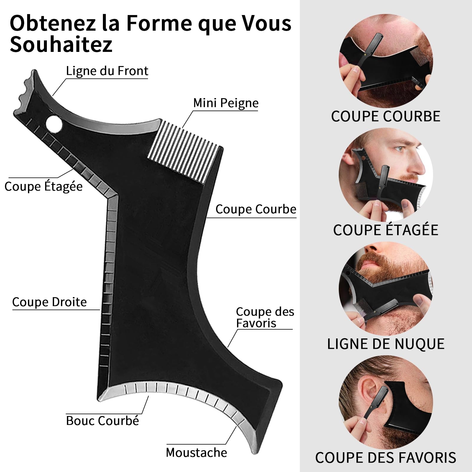 Outils De Mise En Forme De La Barbe Sha Performbeard - Lisseur De Barbe, Guide De Modèle De Barbe, Rasoir Professionnel à Bord Droit, 10 Pièces