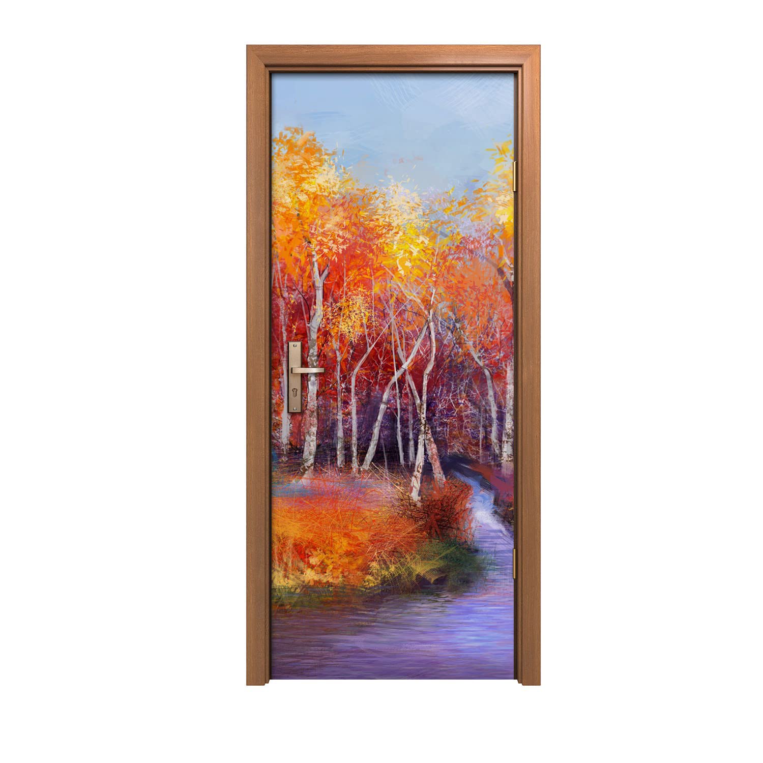 Autocollant de porte 90x200cm mat anti-reflets - Décoration murale Faune d'automne