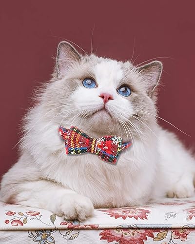 Vista 95 de Collar Joytale con corbatín y campana, lindos patrones de cuadros, 1 o 2 unidades de collares de seguridad para gato, Rojo