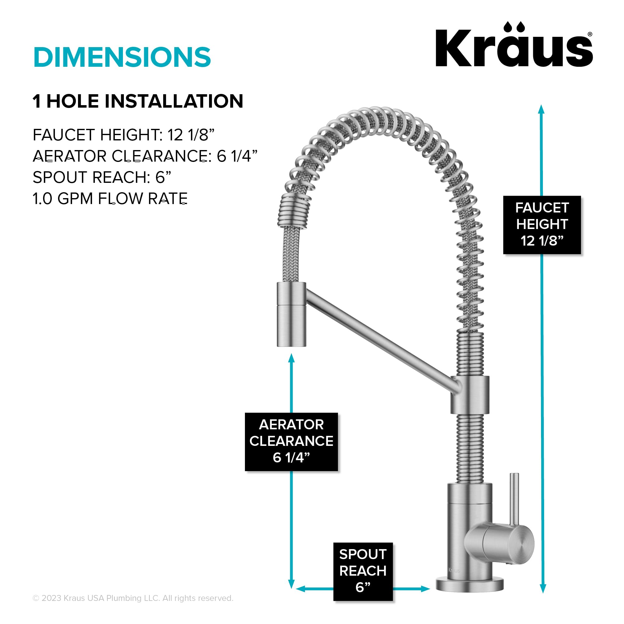 KRAUS Bolden FF-104SFS - Grifo de filtro de agua potable monomando para ósmosis inversa o sistema de filtración de agua en acero inoxidable sin manchas