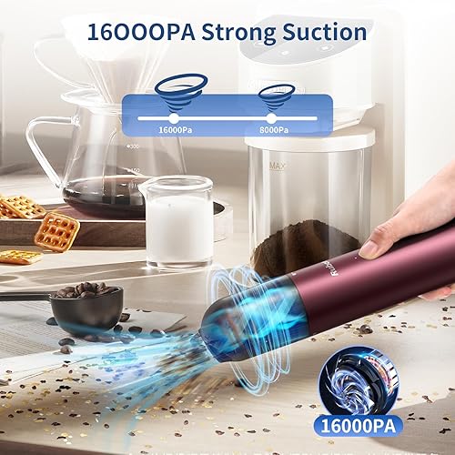 Miniatura 2 de RUBOT Aspiradora de mano inalámbrica, 16000 PA, aspiradora de coche de succión fuerte, ligera mini aspiradora inalámbrica recargable, aspiradora de