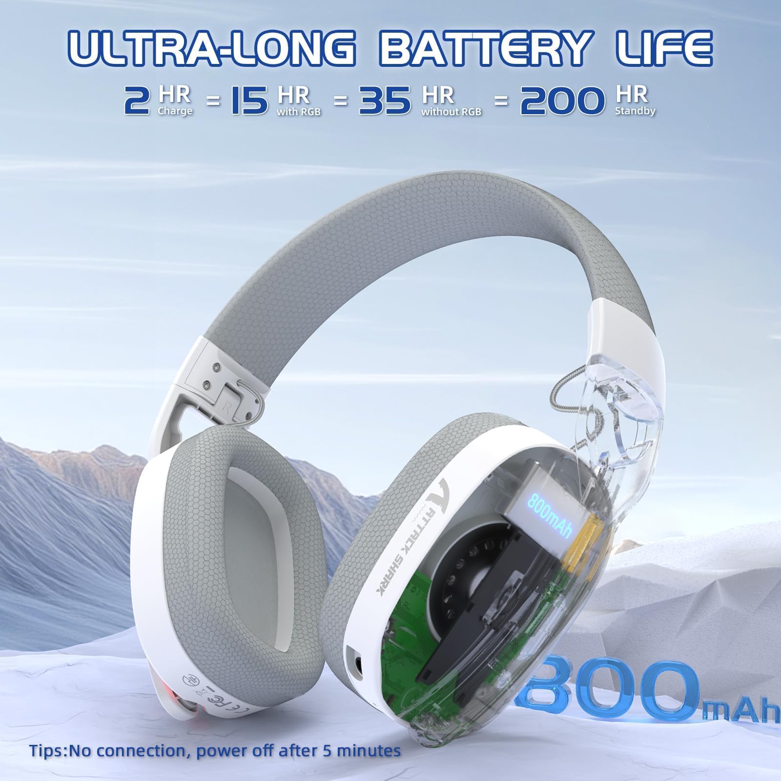ATTACK SHARK L90 Auricolari Gaming Wireless Ultraleggeri, BT, 2.4G, 3.5mm Cablati, RGB Pieghevoli, 7.1 Surround Sound Over-Ear con Microfono Rimovibile per la Cancella Rumore, per PC, Mobile - Bianco