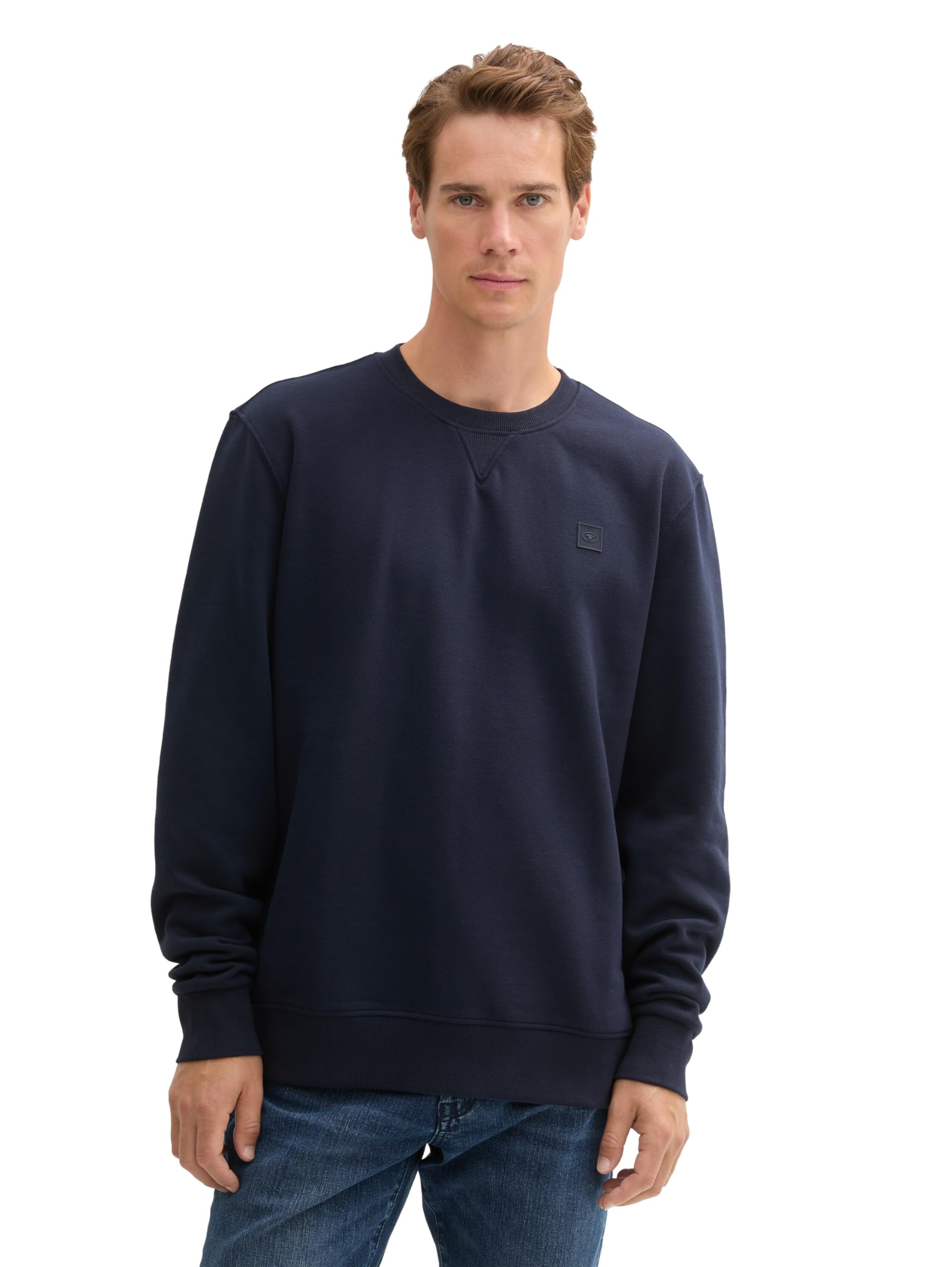 TOM TAILOR Men's Crewneck Sweatshirt with Logo Badge