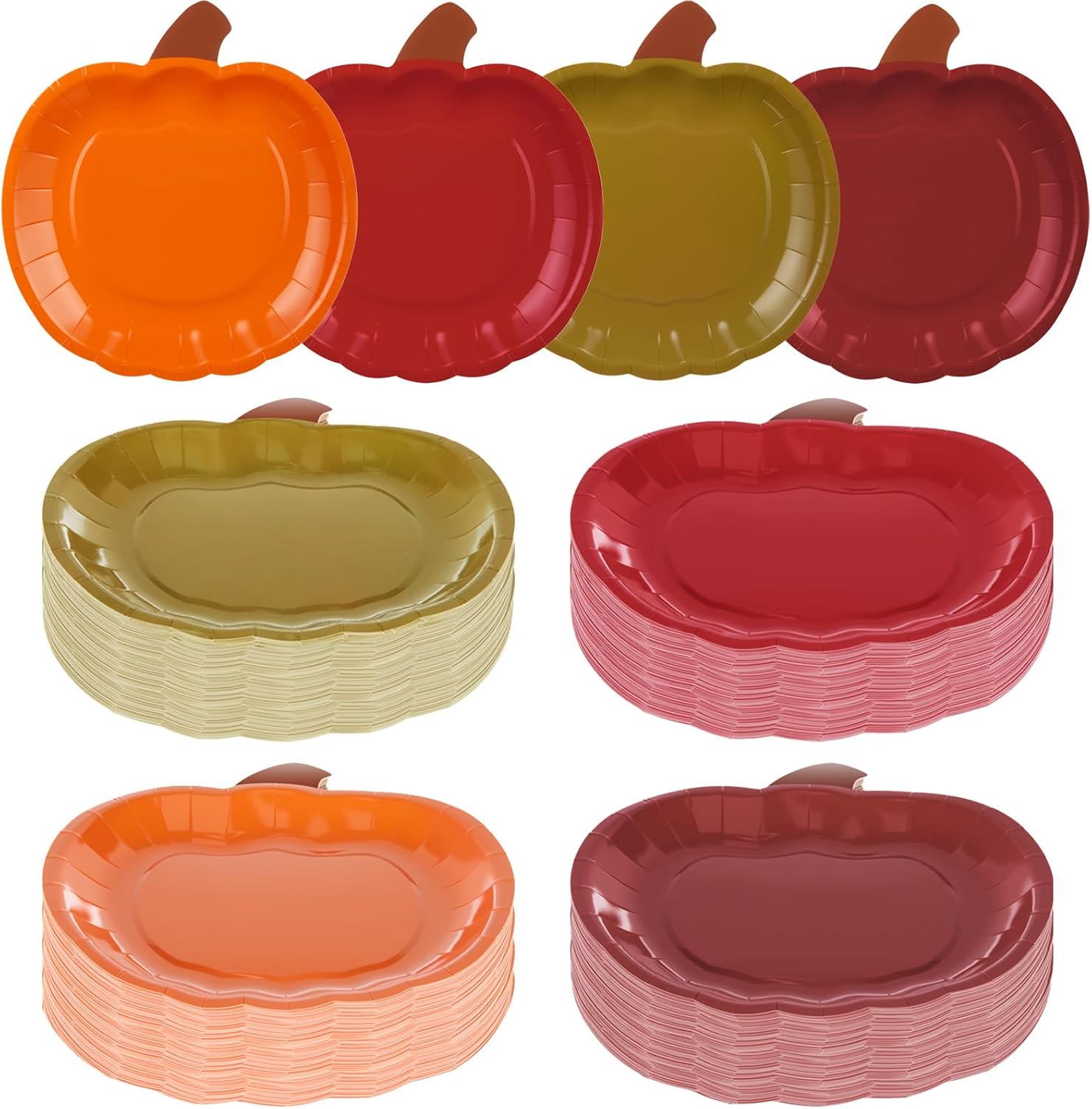 Uiifan 200 Pieces Pumpkin Paper Plates Fall Disposable Plates 7.48 Inch Thanksgiving Themed Orange Party Dinner Plates Orange Pumpkin Shape Plates for Fall Thanksgiving Catering Events Party Favors
