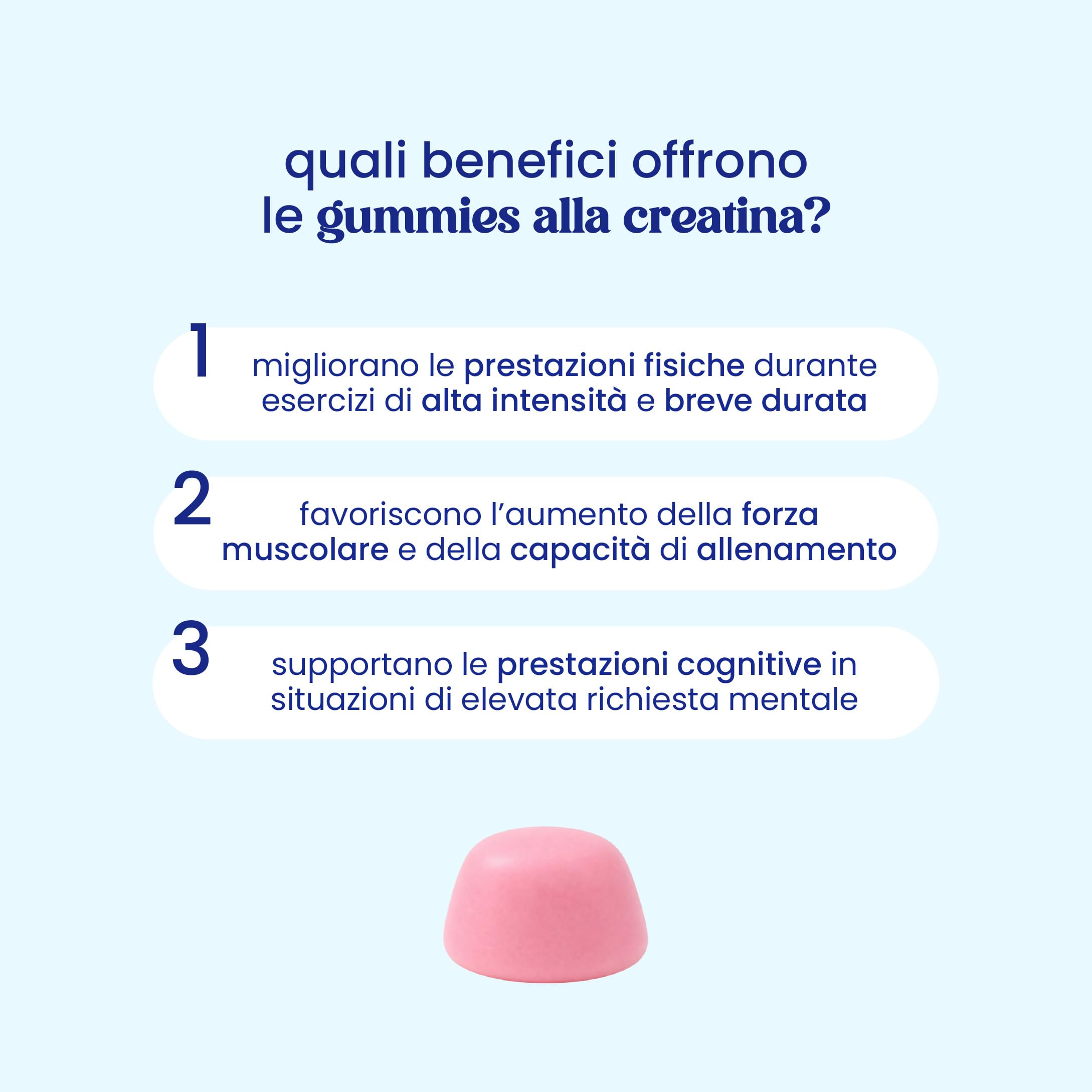 Gommose di Creatina Monoidrato pura – 1,5 g per Gummy – 60 Gummies vegane – Pre-Workout Forza, Performance Fisica e Mentale – Potenziamento Cognitivo – Gusto Fragola – Jelly Pills Sports – 1 mese