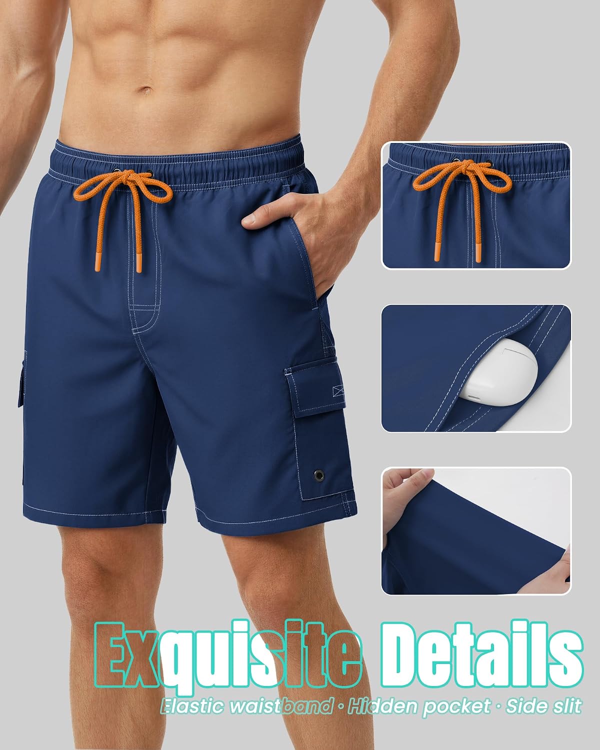 Yufawow Men Swim Trunks with Compression Liner Quick Dry Breathable Multi Pockets for Summer Beach Cruise Water Park image 5