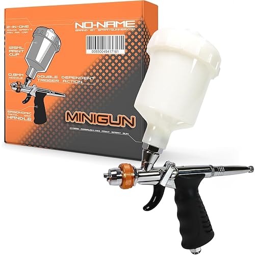 NO-NAME Brand Hybrid Minigun Airbrush - Pistol Grip, Trigger-Type, Fan Spray, High Precision, Versatile Paint Application Ideal for Modeling, Automotive, Art (Minigun Airbrush 0.8 mm)