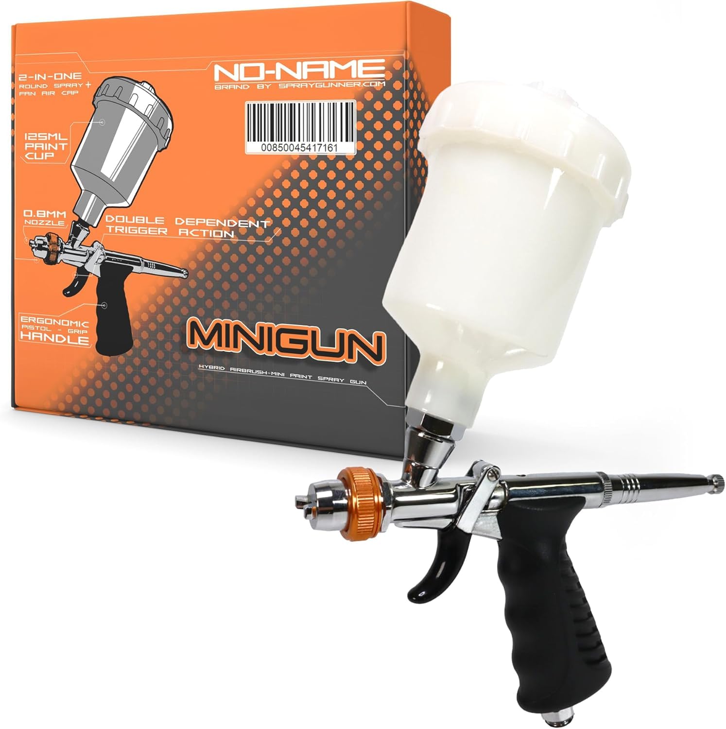 NO-NAME Brand Hybrid Minigun Airbrush - Pistol Grip, Trigger-Type, Fan Spray, High Precision, Versatile Paint Application Ideal for Modeling, Automotive, Art (Minigun Airbrush 0.8 mm)