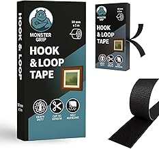 Monster Grip Hook and Loop Tape, 50mm x 5m, Cut to Length, Extra Strong Hold, Self Adhesive Hook and Loop Tape, Multi-Purpose (Black)