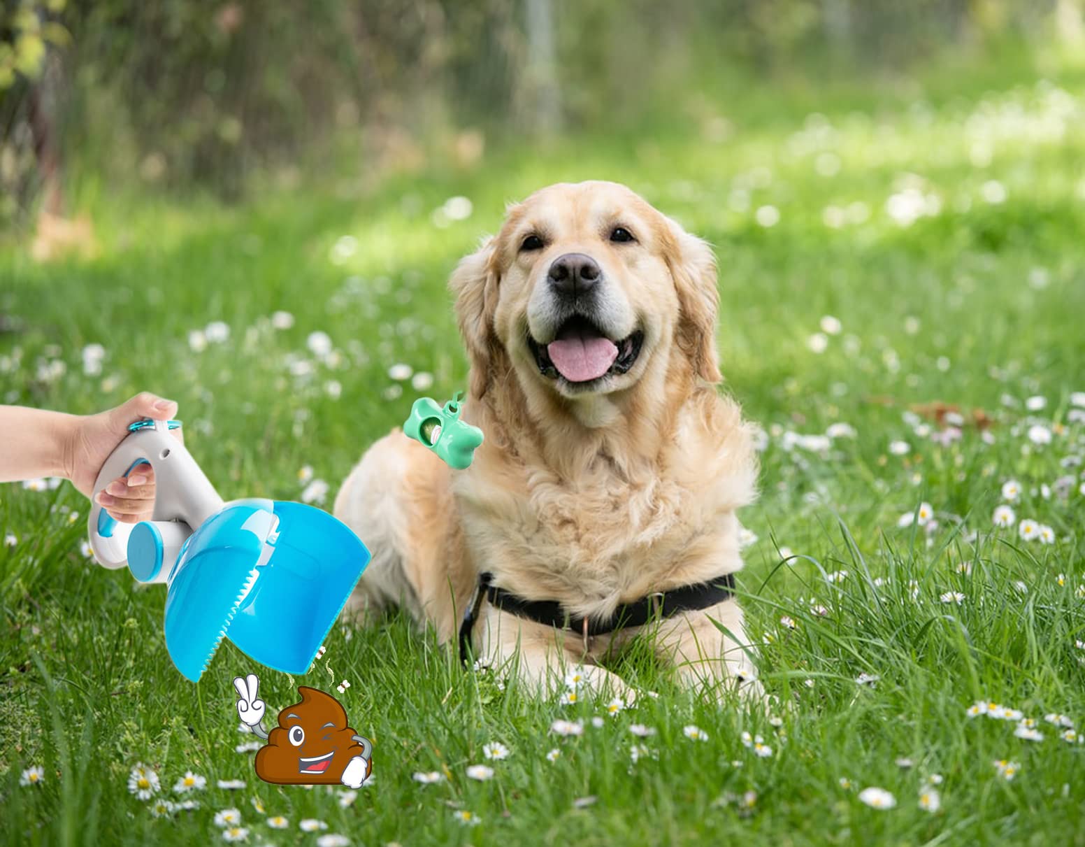 Hundekotgreifer mit Beutel Hundekotschaufel Set Tragbar Pooper Scooper Hundekot Aufsammler mit Tüte Greifer Hundekotbeutel Biologisch Abbaubar mit Hundekotbeutelspender für Haustier Hunde Katzen