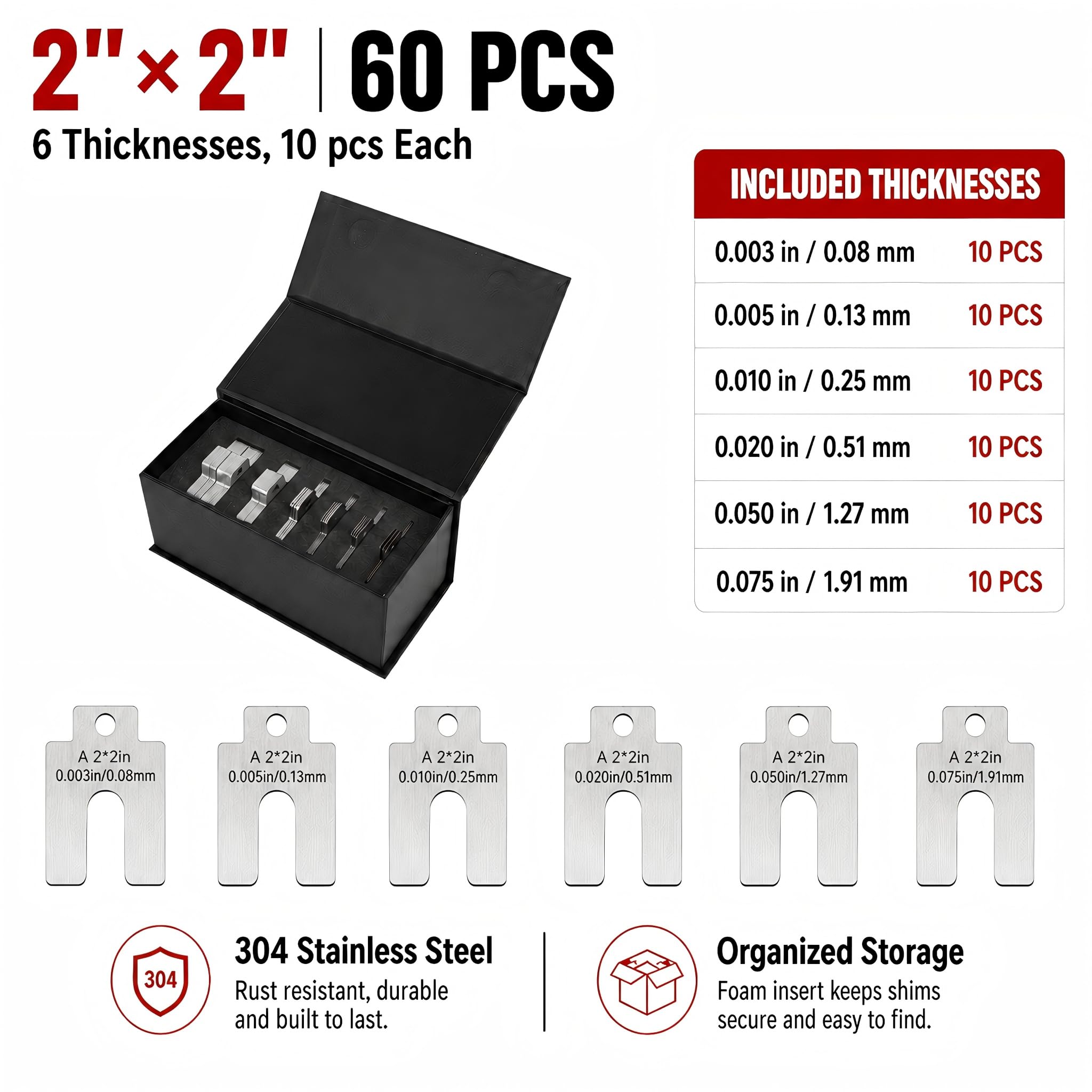 304 Stainless Steel Shim Kit - 60 Piece -3