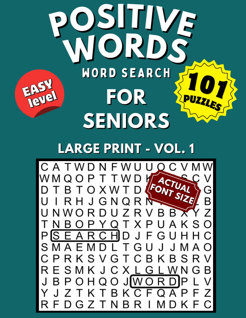 Positive Words Word Search: Large Print Easy Puzzles for Seniors