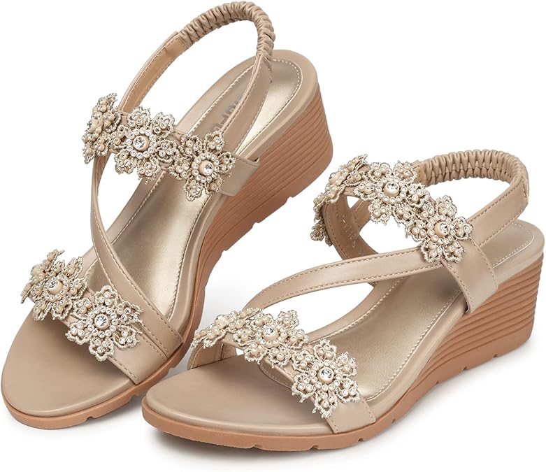 Amazon com TEMOFON Wedge Sandals for Women Elastic Ankle Strap Amazon com TEMOFON Wedge Sandals for Women Elastic Ankle Strap