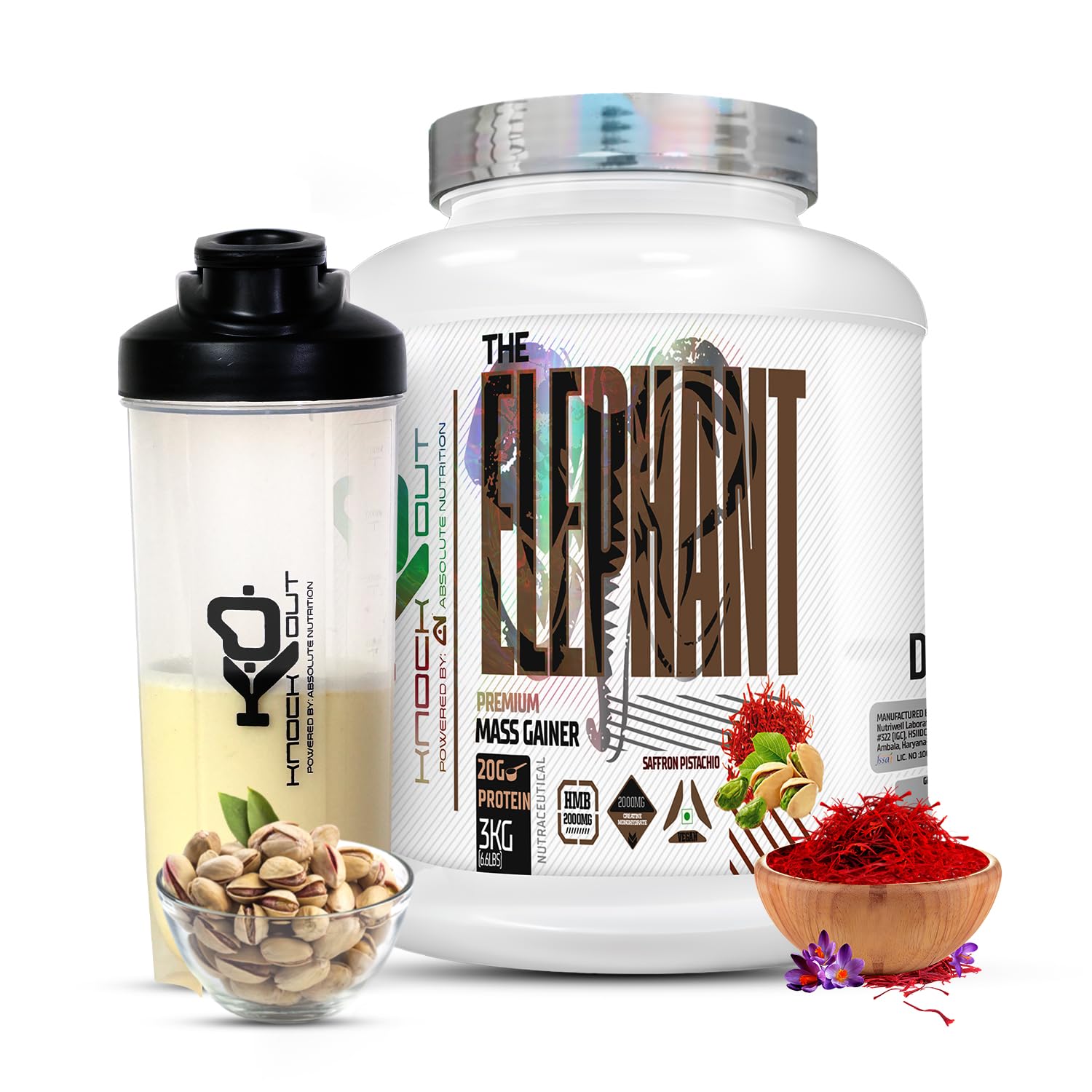 ABSOLUTE NUTRITION Knockout Elephant Mass Gainer With Creatine Monohydrate,Hmb & Vitamins,Minerals,65G Complex Carbs & 20G Protein Per Serving (Saffron Pistachio,3 Kg) Free Shaker,Powder (B0B7DRDVL1) Amazon Price History, Amazon Price Tracker
