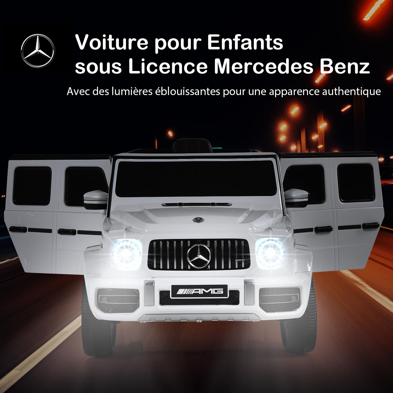 GOPLUS 12V Voiture Electrique Enfants 1 Place avec Télécommande 2,4G Mercedes Benz G63 avec Démarrage Lent et Roues Résistantes LED/USB, 3-5 KM/H Charge 30KG pour Enfants 3-8 Ans (Blanc)