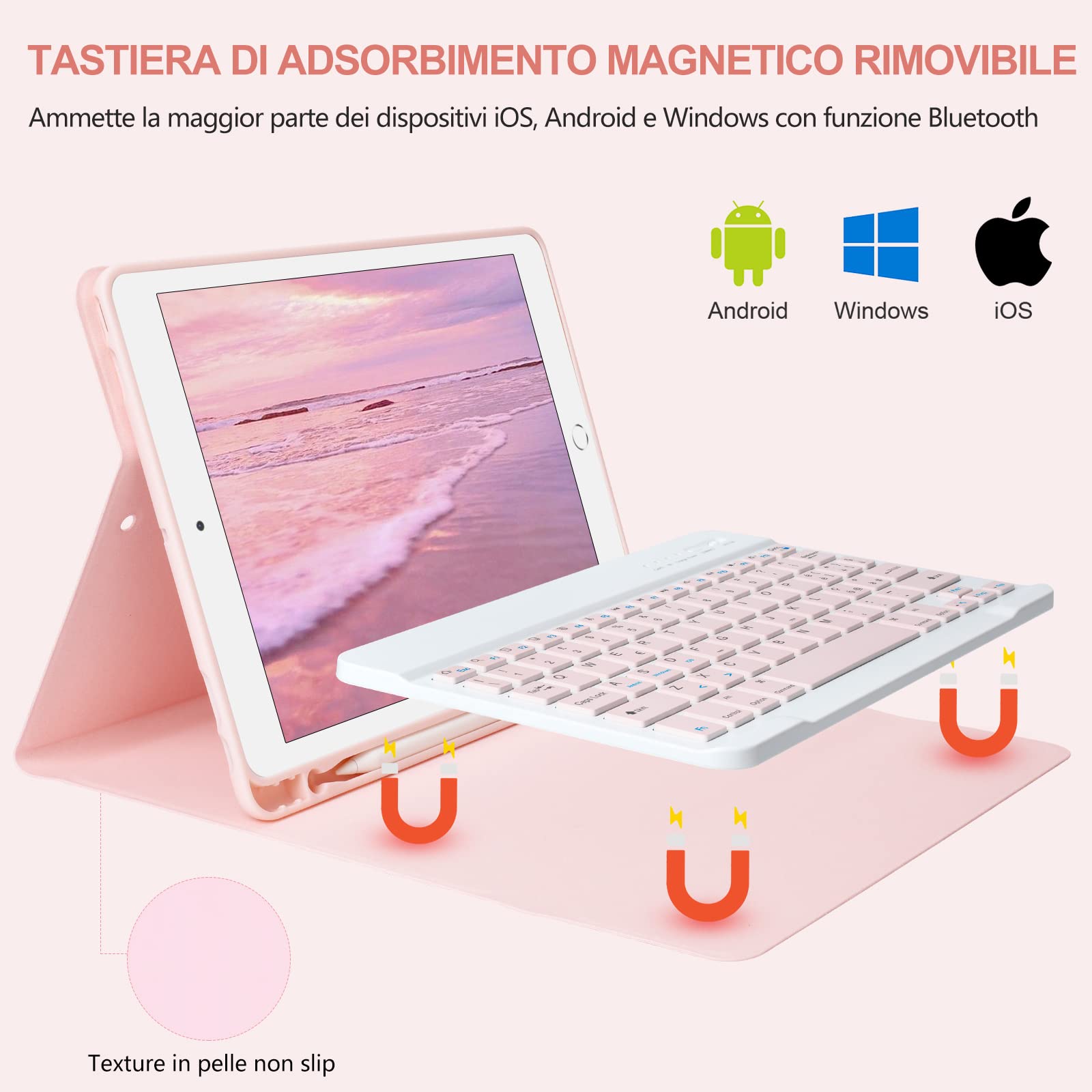 Custodia Tastiera per iPad 10.2 9a Gen 2021/8a Gen 2020/7a Generazione 2019/iPad Air 3,Tastiera Italiana per iPad 10.5 2017 con Tastiera Bluetooth Wireless Rimovibile,Cover per iPad