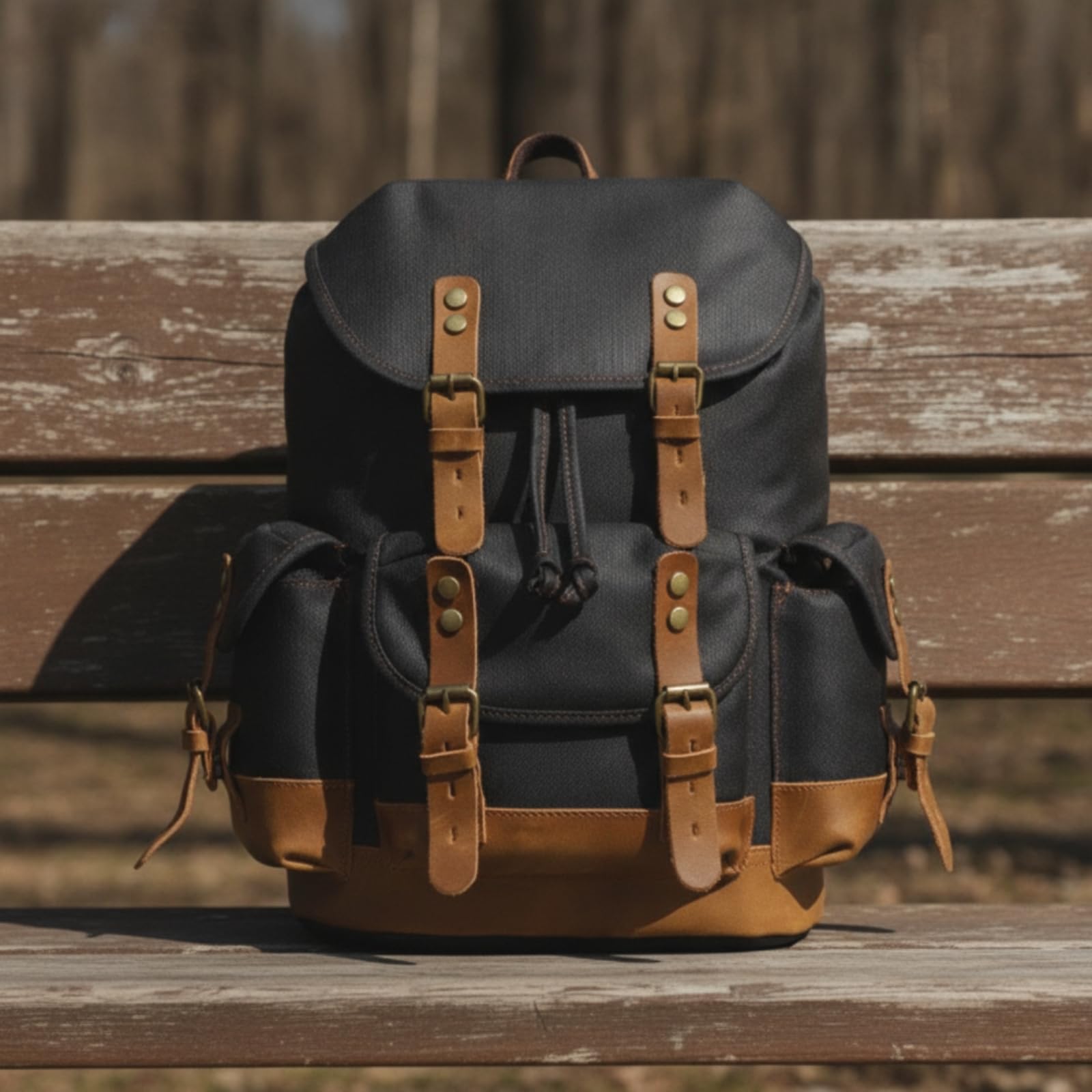 Zaino in Tela Casual Zaino con Tasche Laterali Robusto Zainetto per Pendolari, Cachi