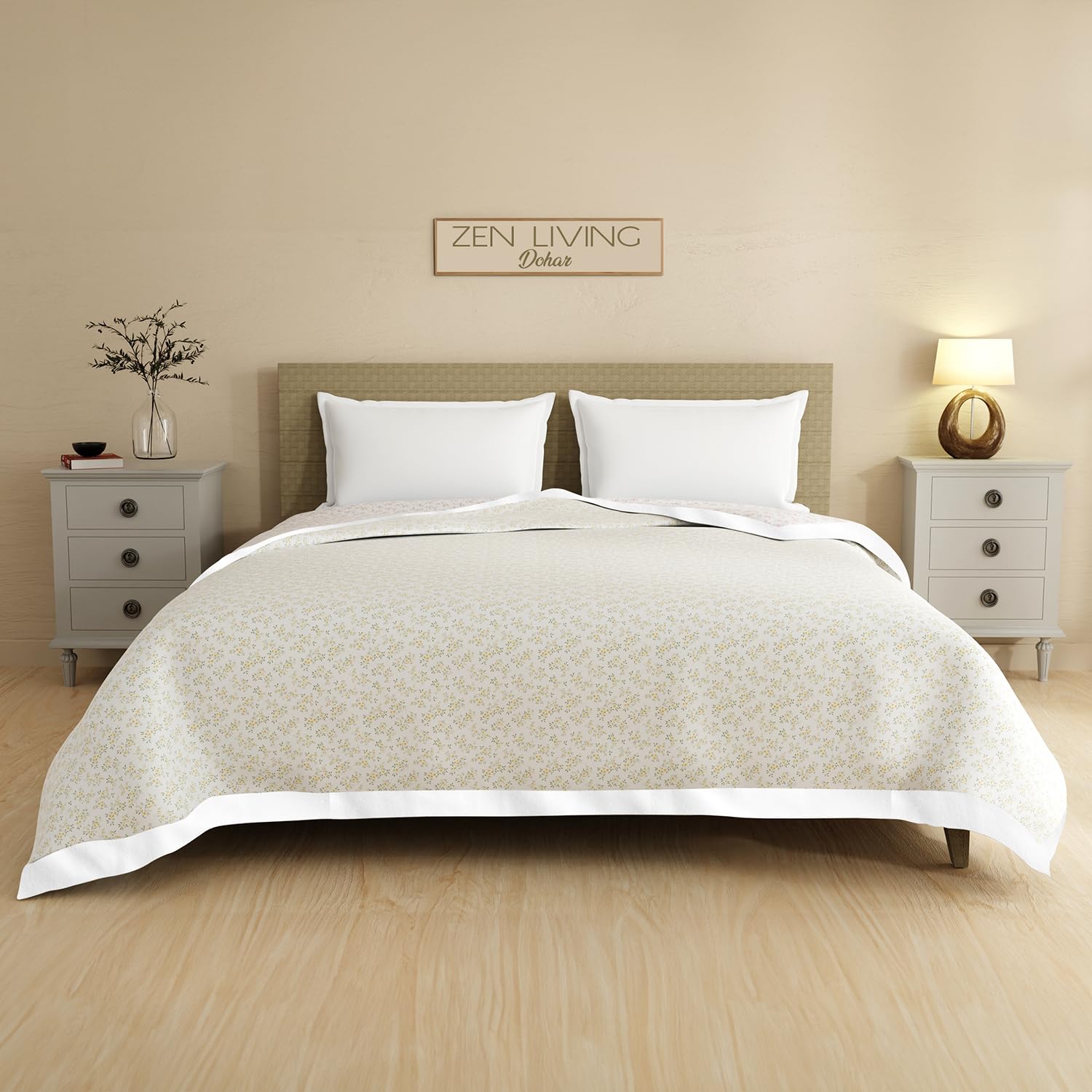 BOUTIQUE LIVING Zen Living 100% Tencel 250 TC Beige & Grey Floral Reversible Double Size Dohar (100 L x 90 W inches)-picture-12