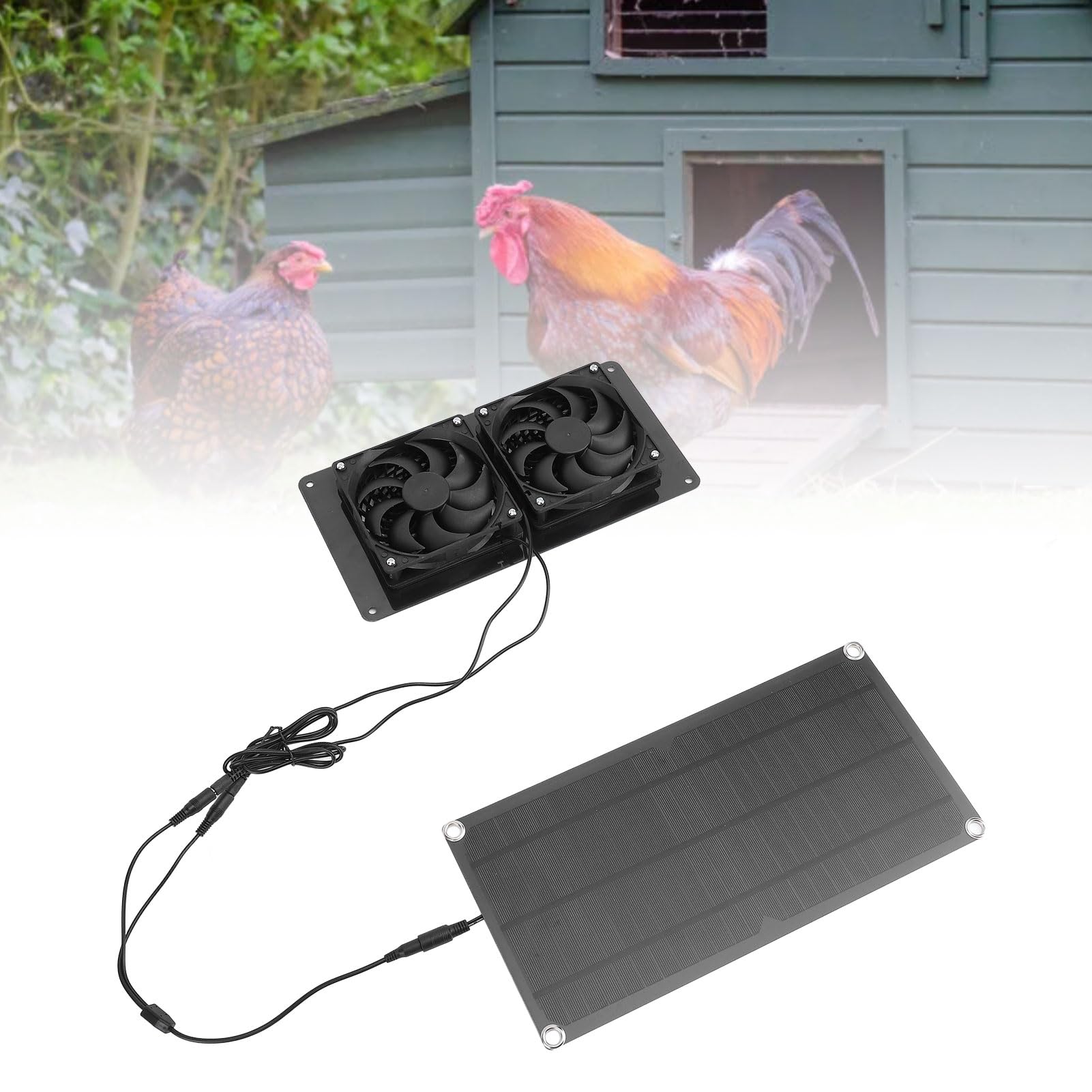 Ventilatore di ventilazione a energia solare | 10 W 200 CFM per pollaio/serra/casetta per animali domestici | Kit ventole doppio ventilatore antivento a tenuta di pioggia