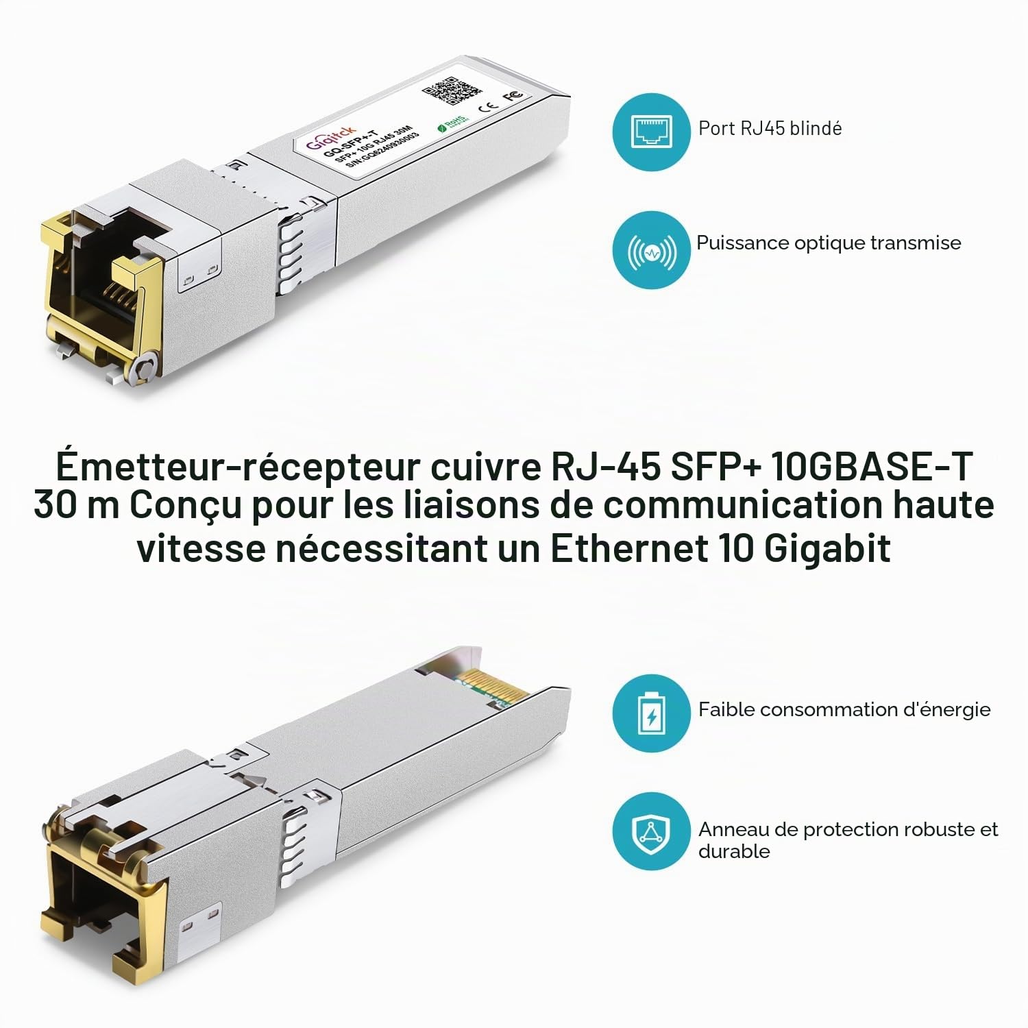 2Pack 10GBASE-T SFP+ RJ45 Transceiver, 1.25G/2.5G/5G/10G SFP+ à RJ45 Module Cuivre pour Cisco SFP-10G-T-S, Ubiquiti UF-RJ45-10G, Netgear, D-Link, Supermicro, TP-Link, Linksys, jusqu'à 30m