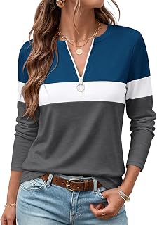 ORANDESIGNE Women's Long Sleeve Shirts Fall Zipper Tops Tunics Ladies Casual Tees Blouses