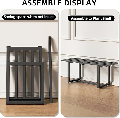 Miniatura 4 de Paquete de 2 soportes metálicos para plantas de interior, estante moderno de hierro de mediados de siglo, estante de exhibición de listones